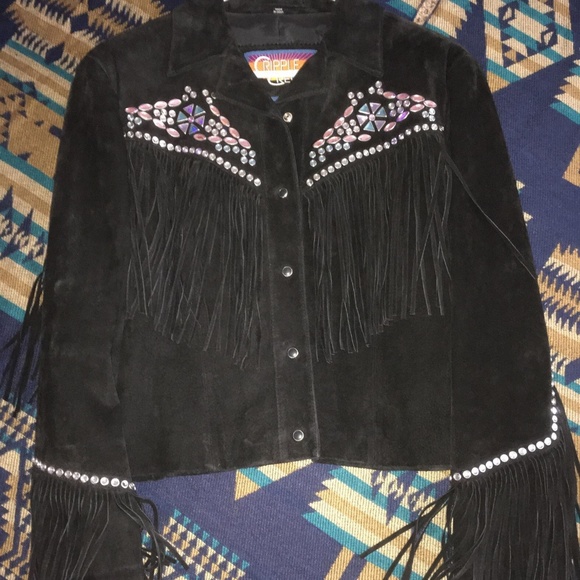 Cripple Creek Jackets & Blazers - Cowgirl Western Ranch Black Suede Fringe Jacket